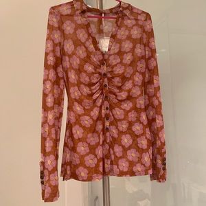Long sleeve button down floral shirt with collar
